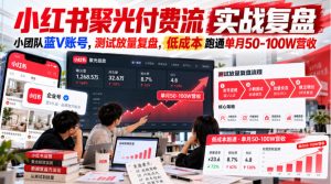 小红书聚光付费流实战复盘|小团队蓝V账号,测试放量复盘,低成本跑通单月50‑100W营收【文档】-聚富社