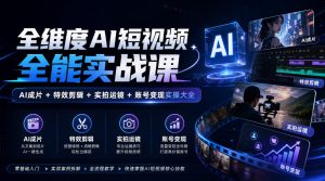 全维度AI短视频全能实战课,AI成片+特效剪辑+实拍运镜+账号变现实操大全-聚富社