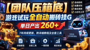 【团队压箱底】游戏试玩全自动搬砖挂G,单日产出260+,7年持续更新,附详细教程及全套工具【揭秘】-聚富社
