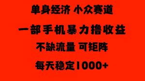 26年暴力单身经济,稳定日入500-1k,不缺流量,流量极大,冷门小众赛道,门槛低小白轻松上手【揭秘】-聚富社