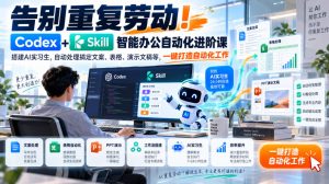 告别重复劳动!Codex+Skill智能办公自动化进阶课|搭建AI实习生,自动处理搞定文案、表格、演示文稿等,一键打造自动化工作-聚富社