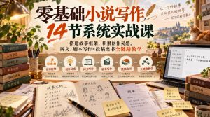 零基础小说写作14节系统实战课，搭建故事框架，积累创作灵感，网文、剧本写作+投稿出书全链路教学-聚富社
