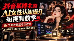 抖音某博主的Ai女性认知提升短视频教学,文案剪辑起号全教学,解锁商单+收徒+伙伴计划多种变现方式-聚富社