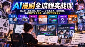 AI漫剧全流程实战课,文生图、图生视频、数字人、小说改剧本、后期剪辑,掌握漫剧工业化流程,做出可交付接单成片-聚富社