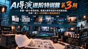 AI导演进阶特训营第3期，掌握一套AI导演系统，跑通从剧本到成片的完整流程，完成一支3~4分钟的AI精品剧成片（附1、2期）-聚富社