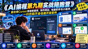 【无水印】《AI编程第九期实战陪跑营》教你用Cursor搭建数据库、制作网站、电脑软件与小程序，一行代码不会也能开发软件-聚富社