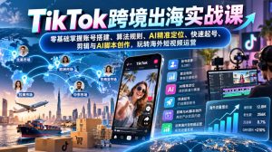 TikTok跨境出海实战课:零基础掌握账号搭建、算法规则、AI精准定位、快速起号、剪辑与AI脚本创作,玩转海外短视频运营-聚富社