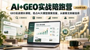 AI+GEO实战陪跑营2026年10月,GEO实战增长课程,抢占AI大模型搜索流量,从被看见到被选择-聚富社
