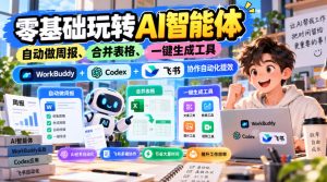 【无水印】零基础玩转AI智能体，自动做周报、合并表格、一键生成工具，WorkBuddy+Codex + 飞书协作自动化提效-聚富社
