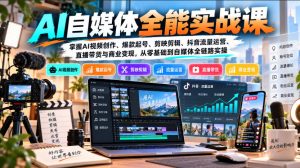 【无水印】AI自媒体全能实战课,掌握AI视频创作、爆款起号、剪映剪辑、抖音流量运营、直播带货与商业变现,从零基础到自媒体全链路实操-聚富社