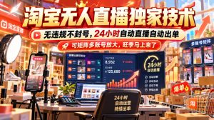 淘宝无人直播独家技术,无违规不封号,24小时自动直播自动出单,可矩阵多账号放大,旺季马上来了【揭秘】-聚富社