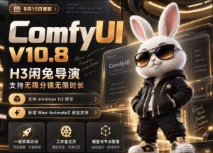 ComfyUI V10.8中文整合包,H3闲兔导演,支持无限分镜无限时长,1000+工作流,动作迁移,角色替换,视频一致性,口型同步,低显存可用-聚富社
