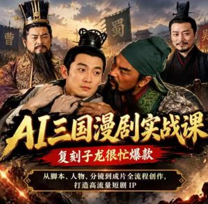 抖音14W粉博主同款AI三国漫剧实战课,复刻子龙很忙爆款,从脚本、人物、分镜到成片全流程创作,打造高流量短剧IP-聚富社