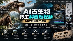 AI古生物转生科普短视频,18W粉丝博主课程,视频文案、剪辑发布全流程-聚富社