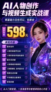抖音5W粉丝博主的AI真人日系女孩制作教学,AI人物创作与视频生成实战课,新手也能快速起号涨粉变现(更新1002)-聚富社